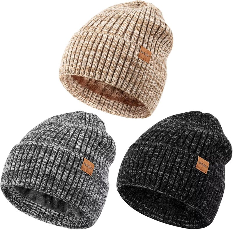 MSDC 3 Pack Winter Hats for Men, Warm Fleece Lined Beanie for Men Women, Fashionable Knit Hat Skull Cap for Cold Weather - Image 1